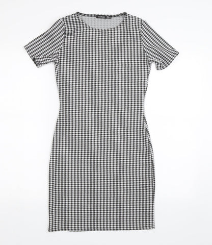 Boohoo Womens Black Plaid  Shift  Size 8