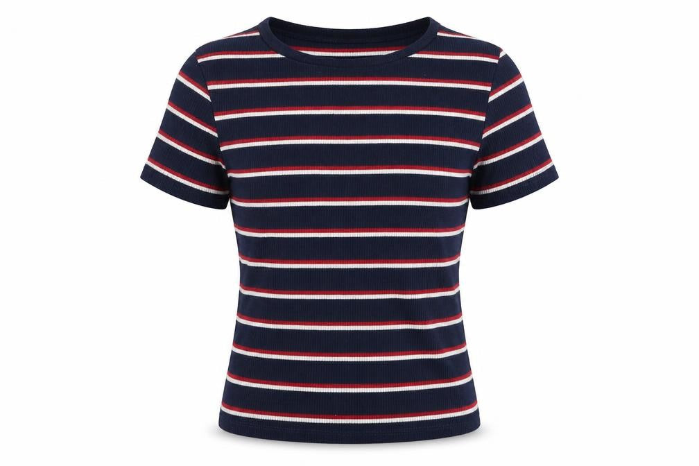 Divided Womens Blue Striped  Basic T-Shirt Size S