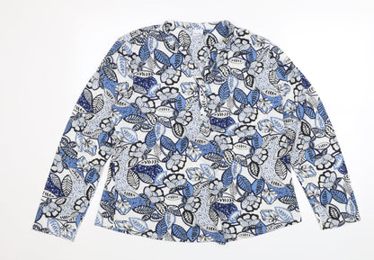 Preloved Stock Shop Womens Blue Floral  Basic Blouse Size L - Front