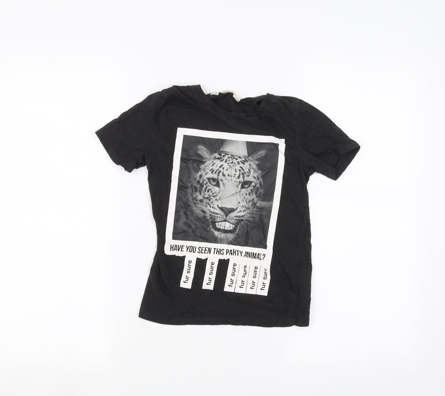 H&M Girls Black   Basic T-Shirt Size 7-8 Years  - Leopard