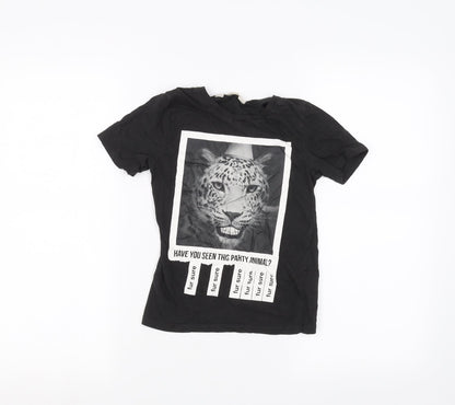 Additional front view of H&M girls’ black basic t-shirt, size 7-8, years - leopard
