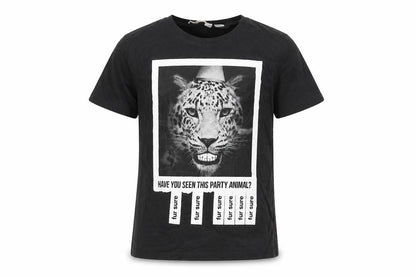 Front view of H&M girls’ black basic t-shirt, size 7-8, years - leopard