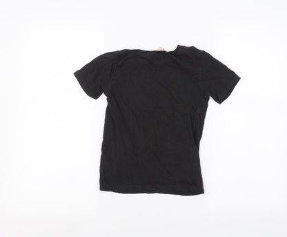 Back view of H&M girls’ black basic t-shirt, size 7-8, years - leopard