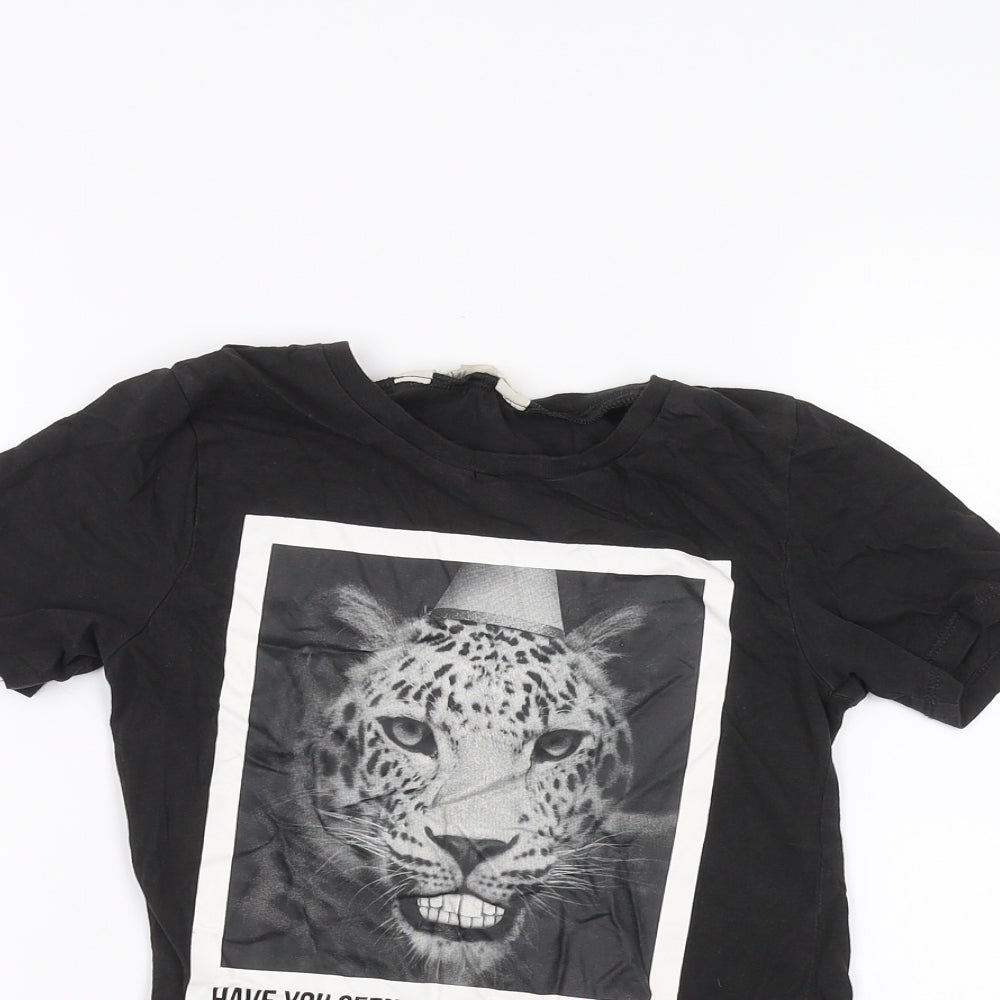 H&M Girls Black   Basic T-Shirt Size 7-8 Years  - Leopard
