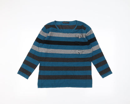 Elegance Womens Blue Striped  Pullover Jumper Size M