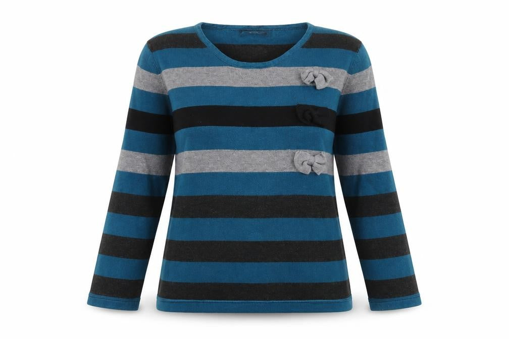 Elegance Womens Blue Striped  Pullover Jumper Size M