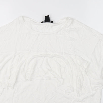 Close-up detail of Atmosphere women’s white basic blouse, size UK 14