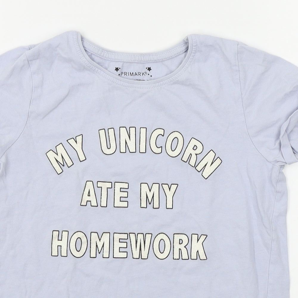 Primark Girls Grey   Basic T-Shirt Size 10-11 Years  - My unicorn ate my homework