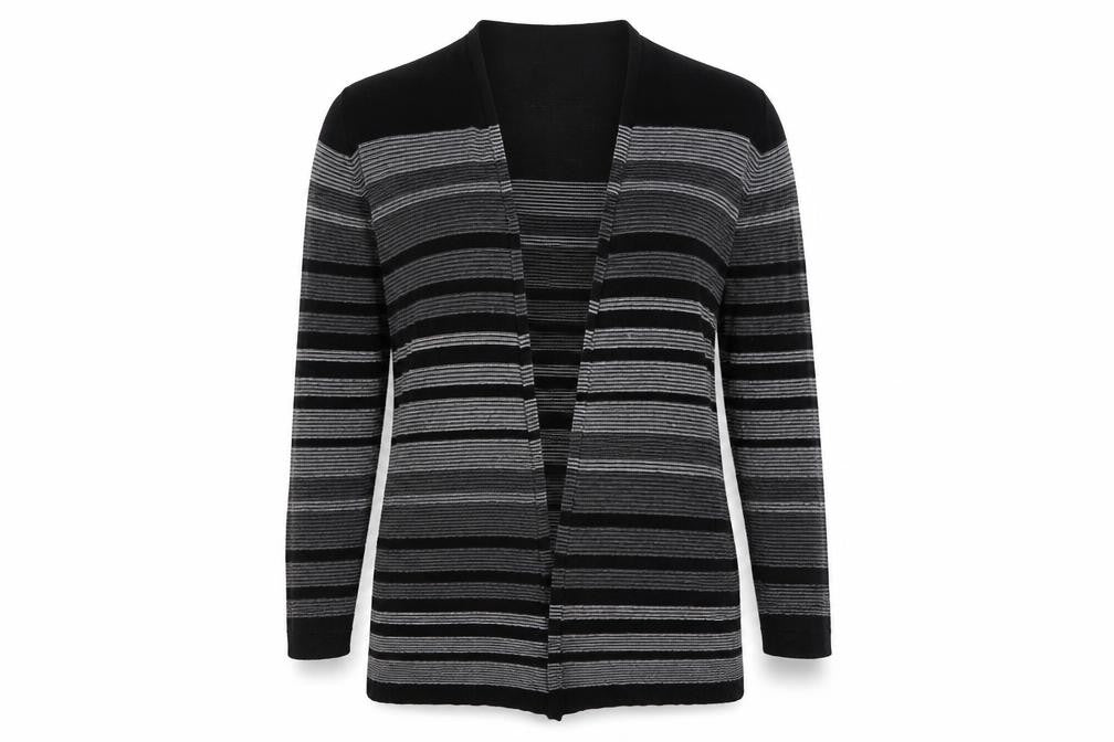 Bonmarché Womens Grey Striped Cardigan Jumper Size M