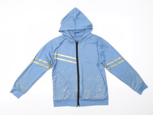 Preworn Womens Blue Animal Print  Pullover Hoodie   - Gold detail