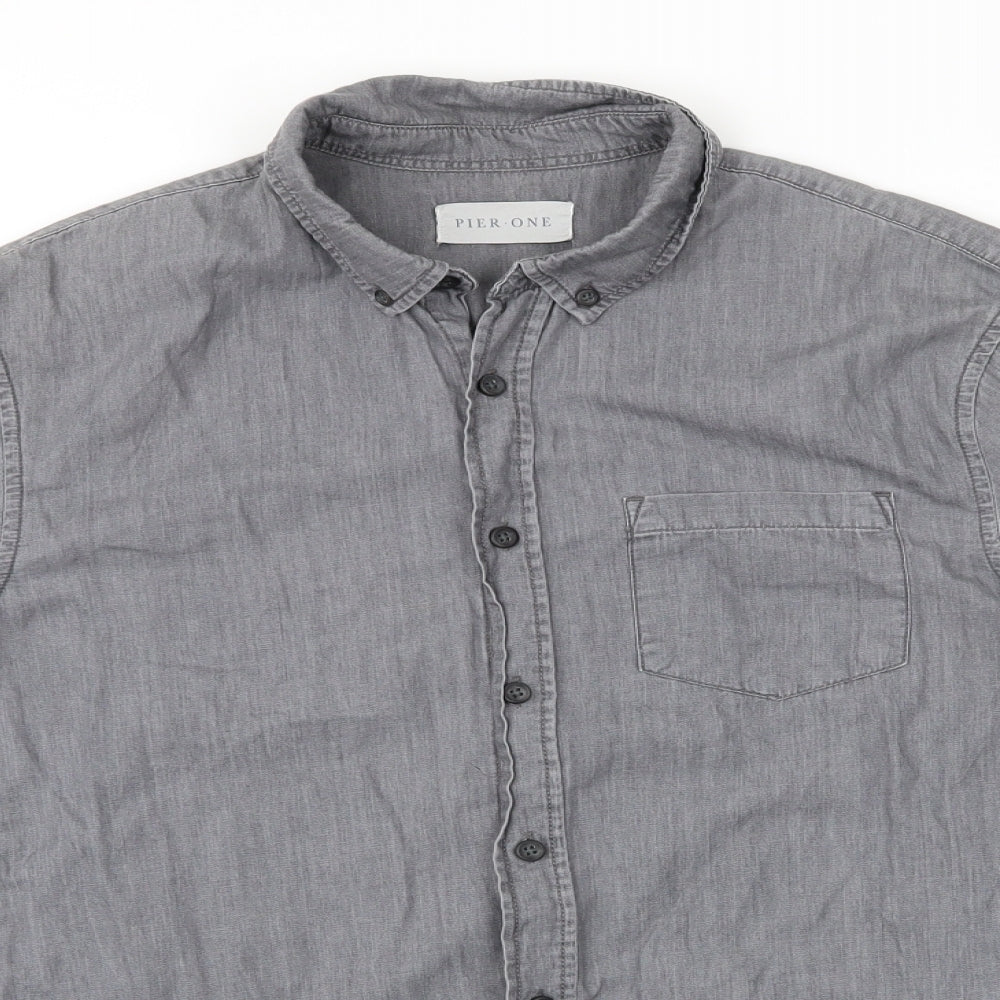 Pier One Mens Grey    Button-Up Size S