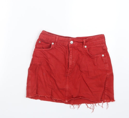 Topshop Womens Red  Denim Straight & Pencil Skirt Size 10