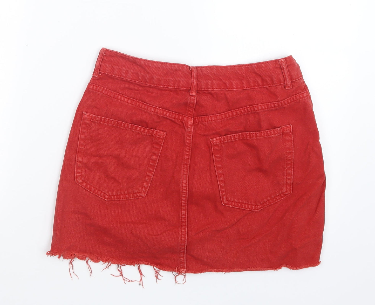 Topshop Womens Red  Denim Straight & Pencil Skirt Size 10