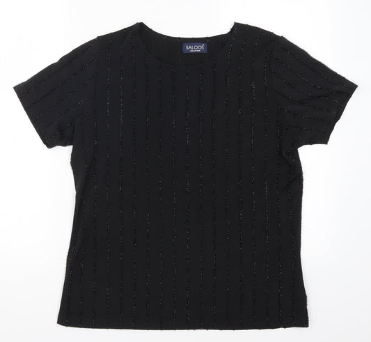 Saloos Womens Black Striped  Basic T-Shirt Size M
