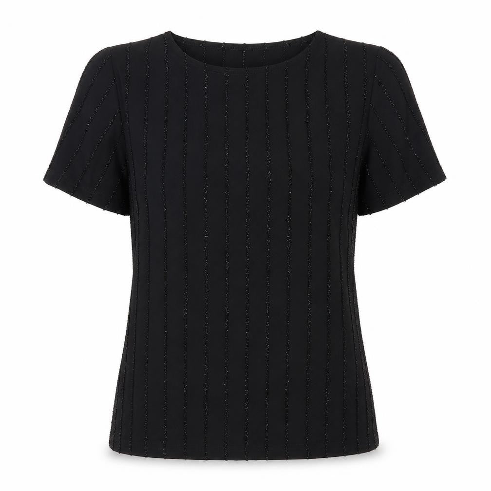 Saloos Womens Black Striped  Basic T-Shirt Size M