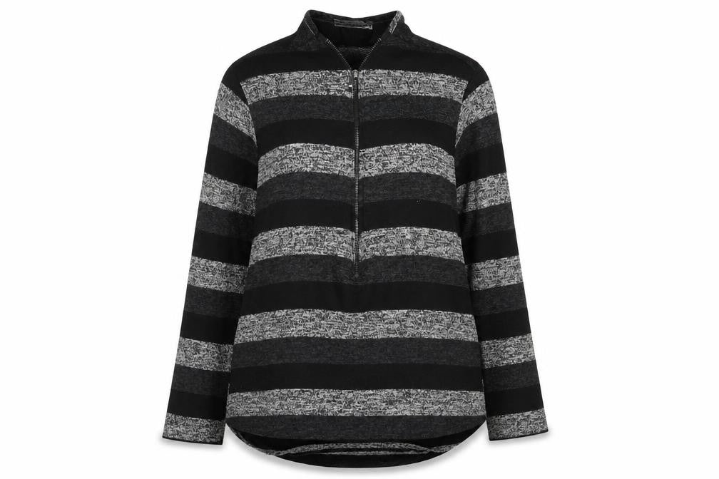 New Collection Womens Black Striped  Full Zip Sweatshirt Size S