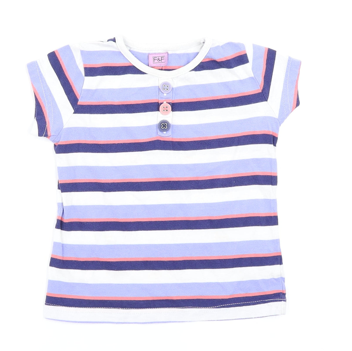 Additional front view of F&F girls’ blue striped basic t-shirt, size 3-4, years