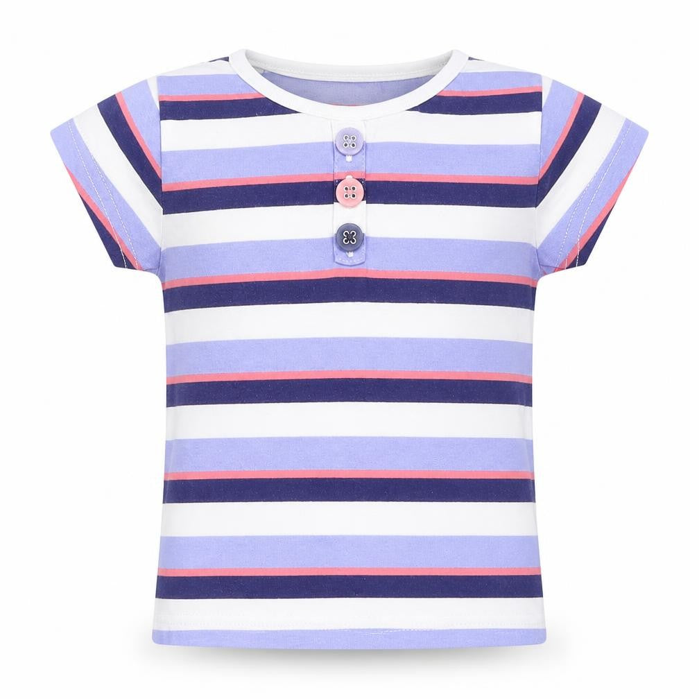 Front view of F&F girls’ blue striped basic t-shirt, size 3-4, years