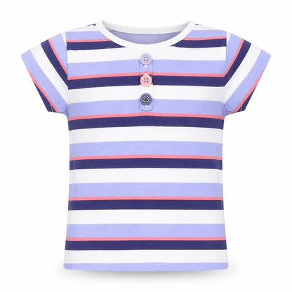 Front view of F&F girls’ blue striped basic t-shirt, size 3-4, years