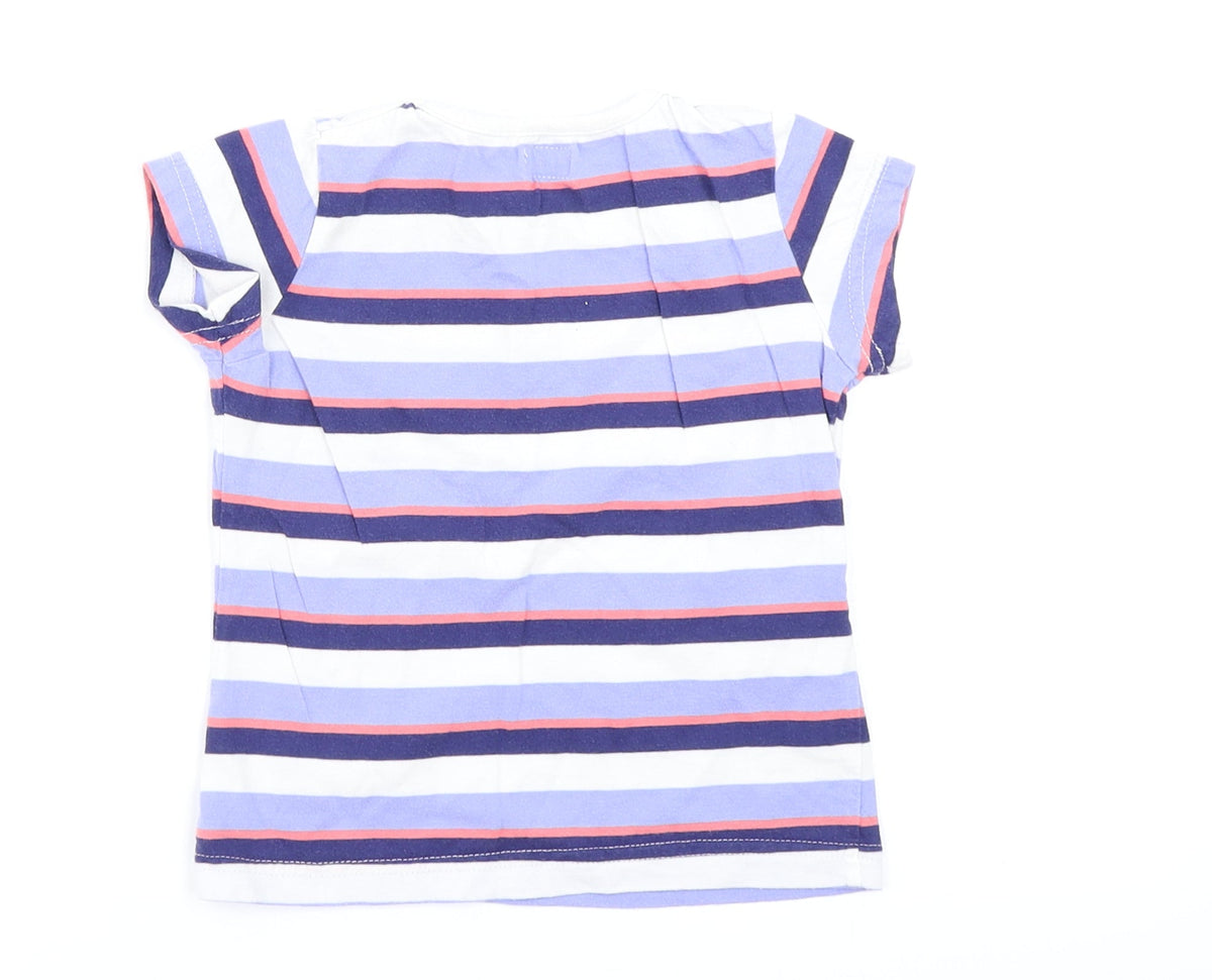 Back view of F&F girls’ blue striped basic t-shirt, size 3-4, years
