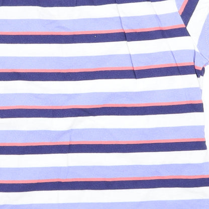 Brand and care label for F&F girls’ blue striped basic t-shirt, size 3-4, years