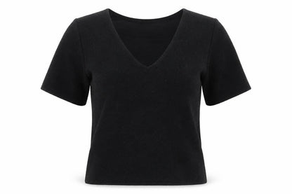 Front view of ASOS women’s black basic t-shirt, size UK 8