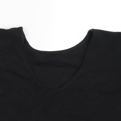 Close-up detail of ASOS women’s black basic t-shirt, size UK 8
