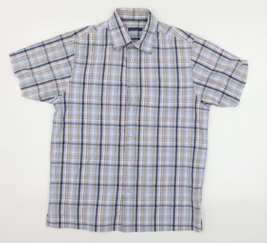 Easy Mens Blue Plaid   Button-Up Size S