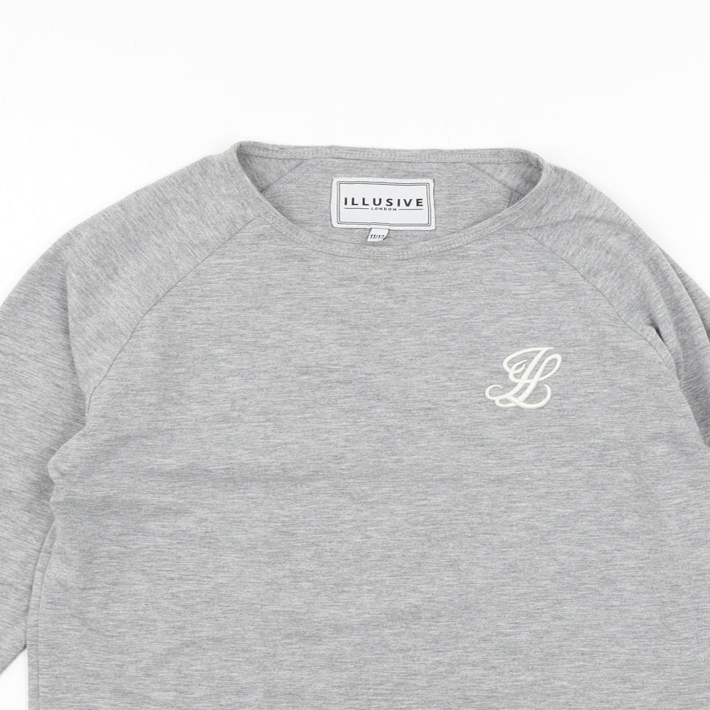 Illusive Boys Grey  Jersey Basic T-Shirt Size 11-12 Years