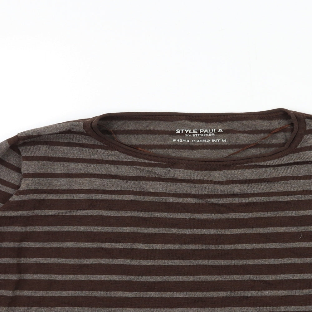 Stooker Womens Brown Striped  Pullover Jumper Size 14