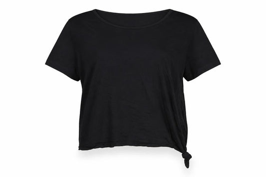 Front view of Fashion women’s black basic t-shirt, size UK 16