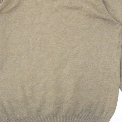 Brand and care label for Easy men’s brown argyle/diamond pullover sweatshirt, size S
