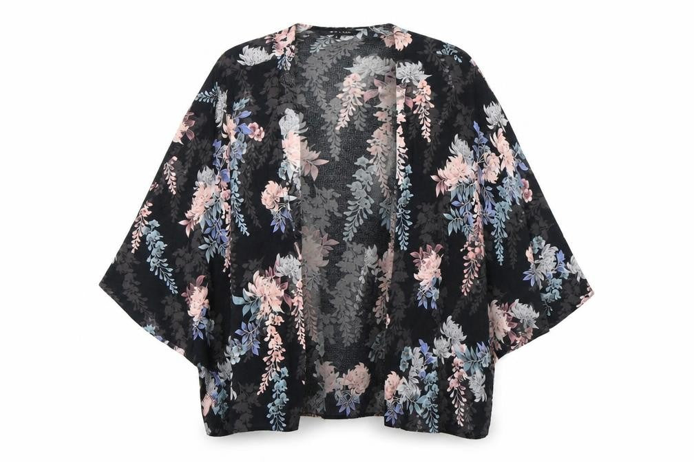 New Look Womens Black Floral  Wrap Blouse Size 12
