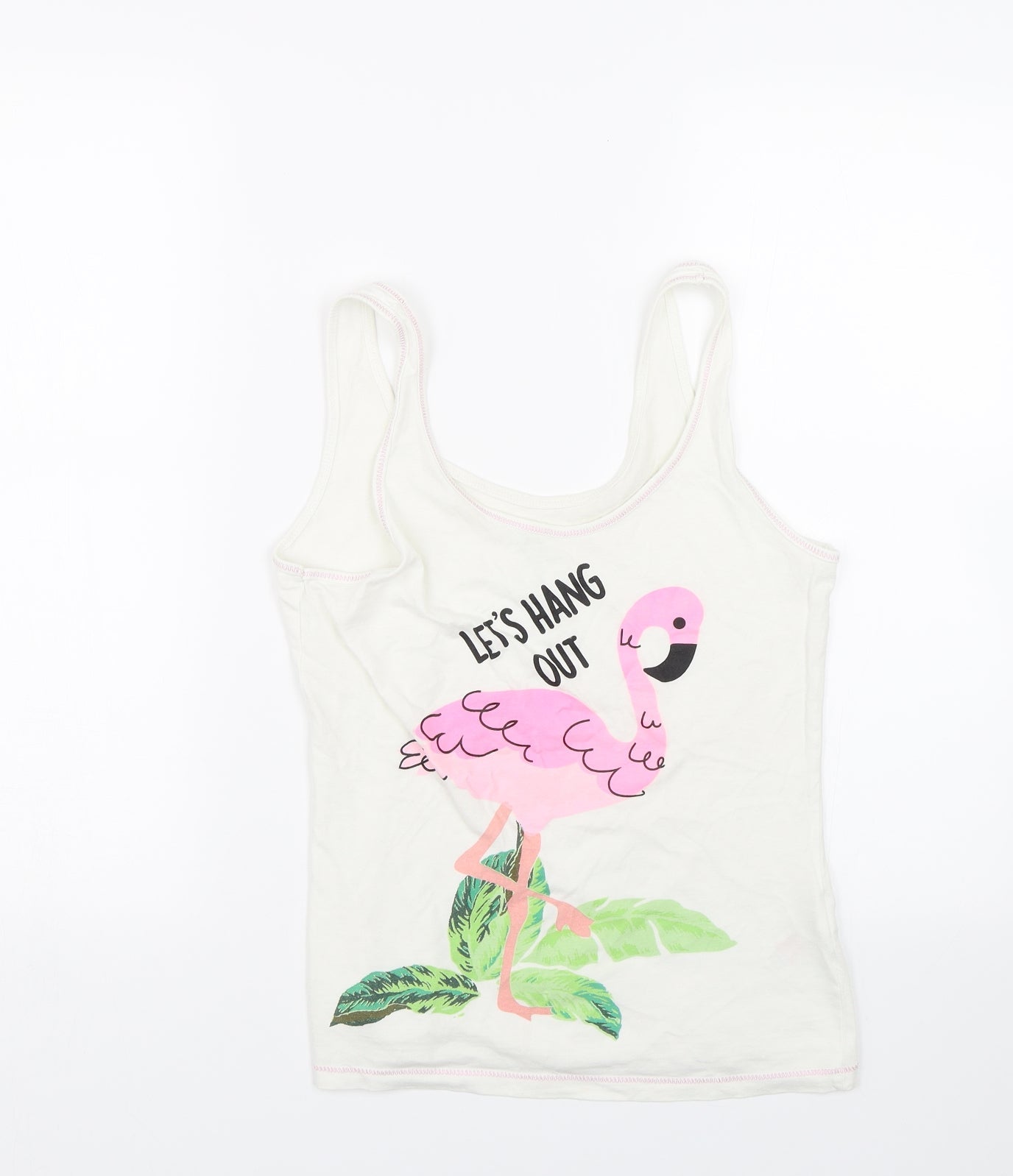 love to lounge Womens White   Top Pyjama Top Size S  - FLAMINGO