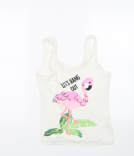 love to lounge Womens White   Top Pyjama Top Size S  - FLAMINGO