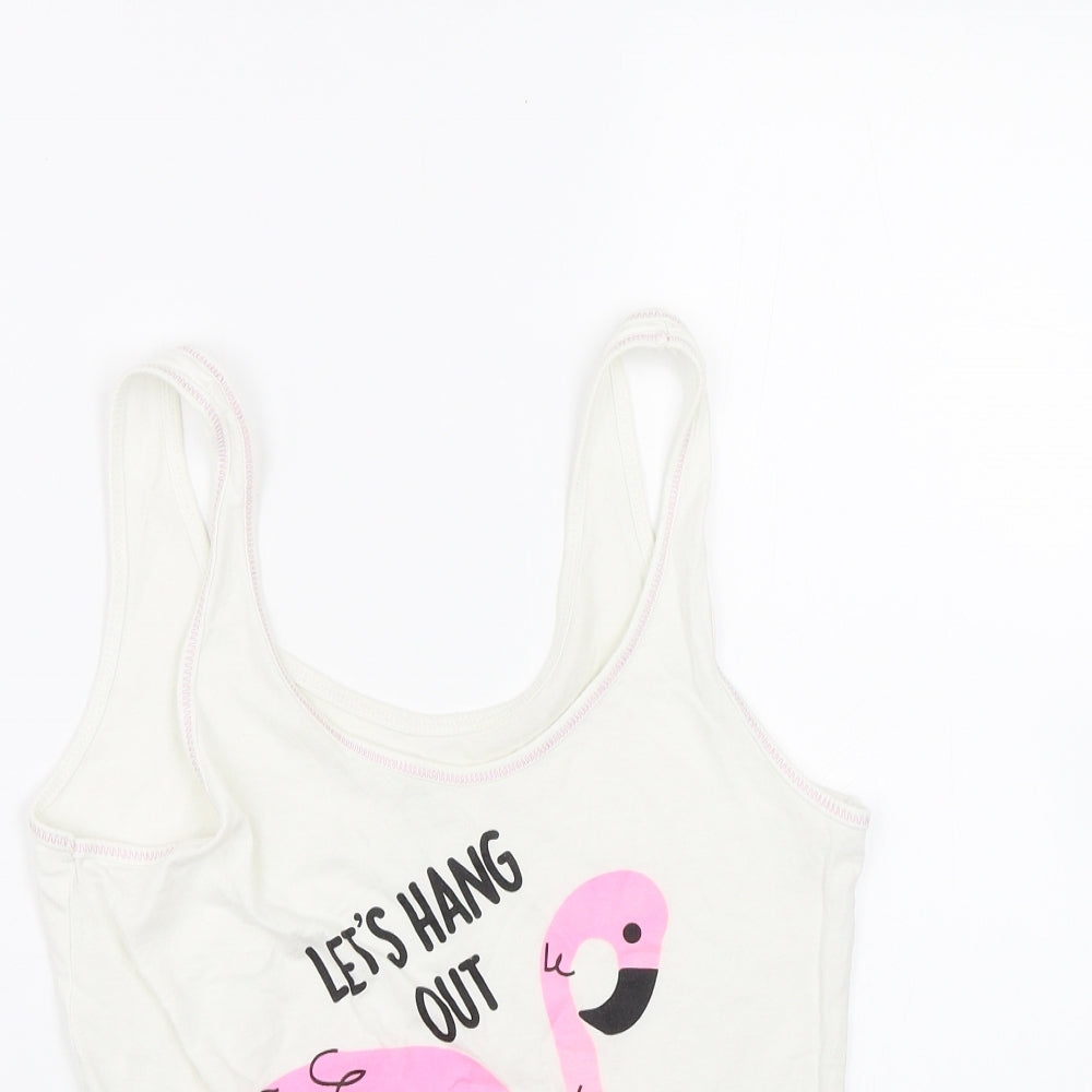 love to lounge Womens White   Top Pyjama Top Size S  - FLAMINGO