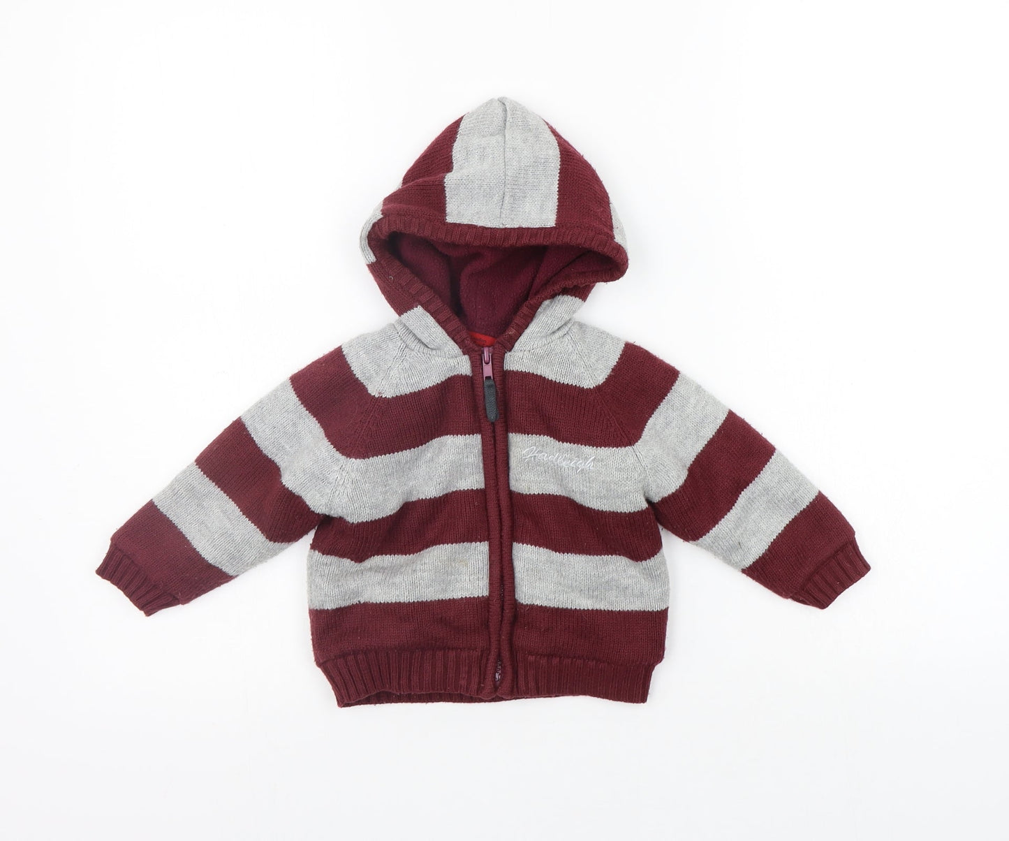 Hadleigh Girls Red Striped  Full Zip Jumper Size 12-18 Months