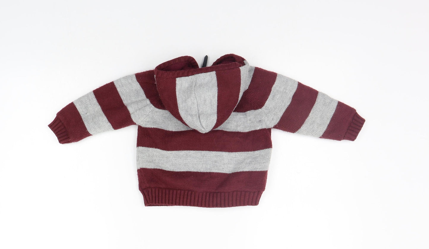 Hadleigh Girls Red Striped  Full Zip Jumper Size 12-18 Months