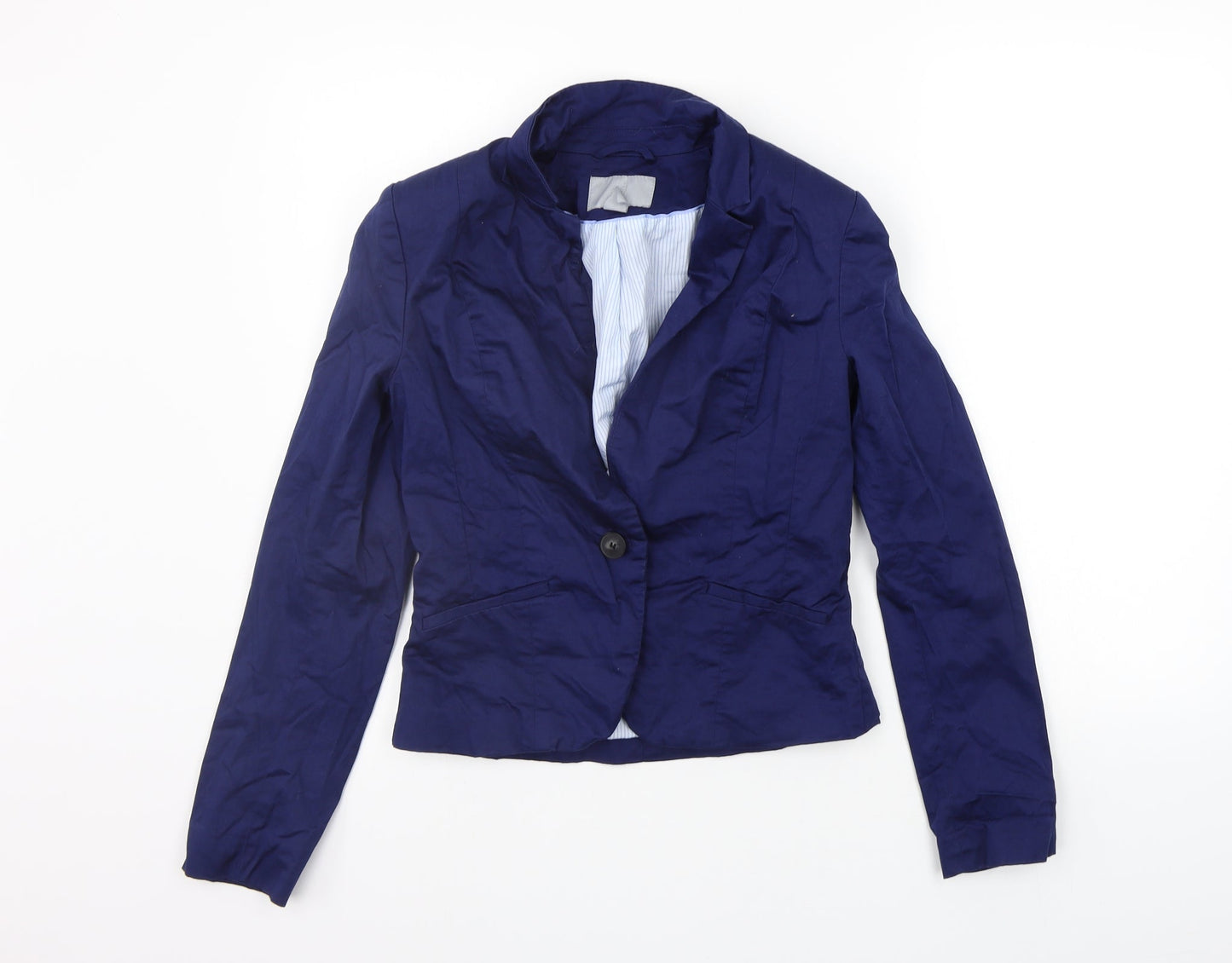 H&M Womens Blue Houndstooth  Jacket Blazer Size 10