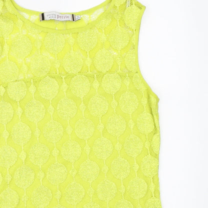 Close-up detail of Principles women’s green basic tank, size UK 10