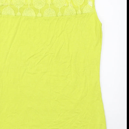 Brand and care label for Principles women’s green basic tank, size UK 10