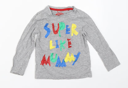 Additional front view of Tu boys’ grey basic t-shirt, size 18-24, months