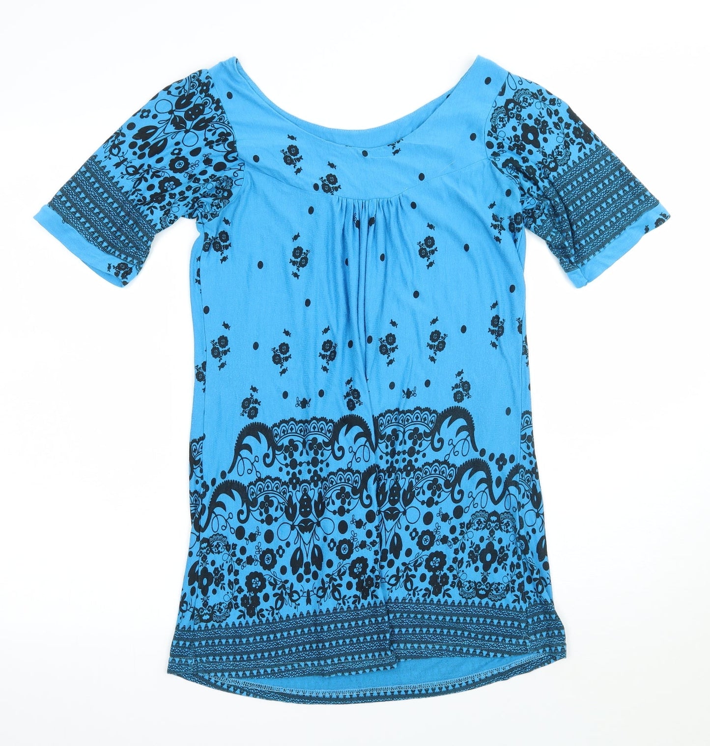 xpose Womens Blue Floral  Basic Blouse Size S