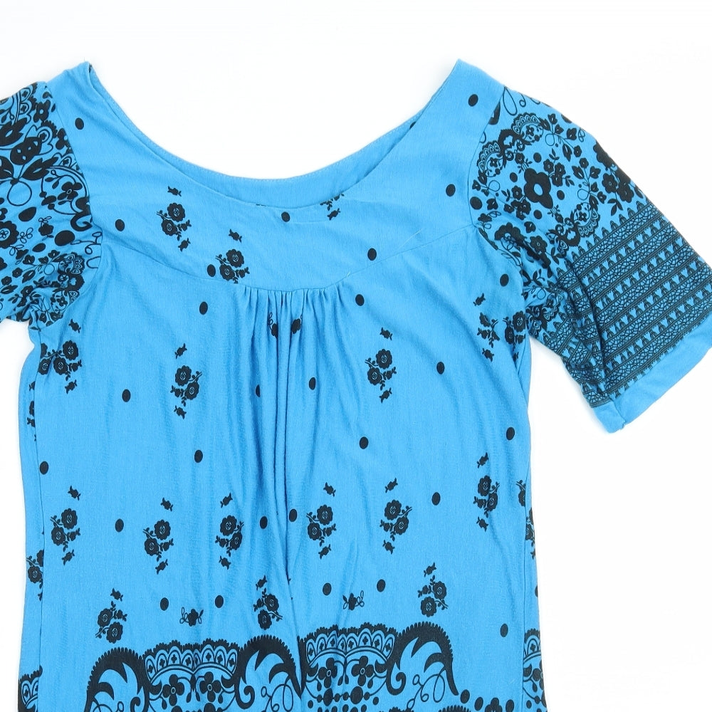 xpose Womens Blue Floral  Basic Blouse Size S