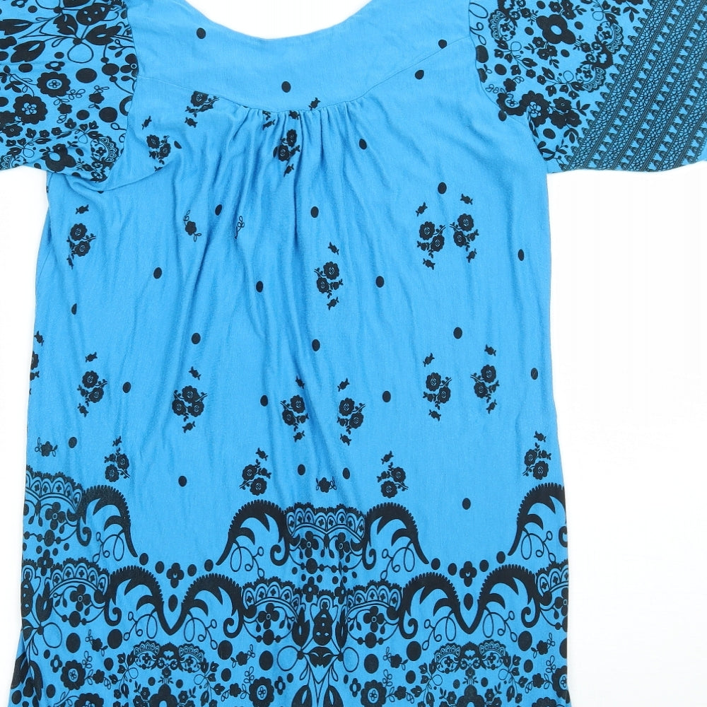 xpose Womens Blue Floral  Basic Blouse Size S