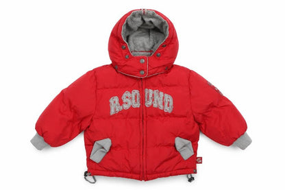 Front view of Red Sound boys’ red parka jacket, size 2, years