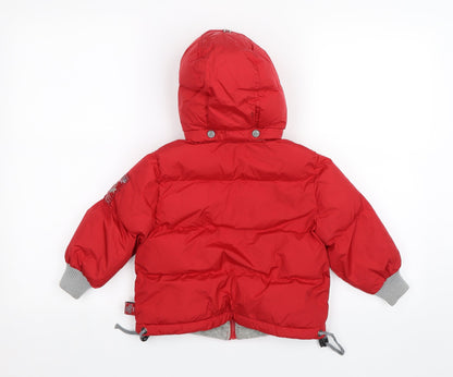 Back view of Red Sound boys’ red parka jacket, size 2, years