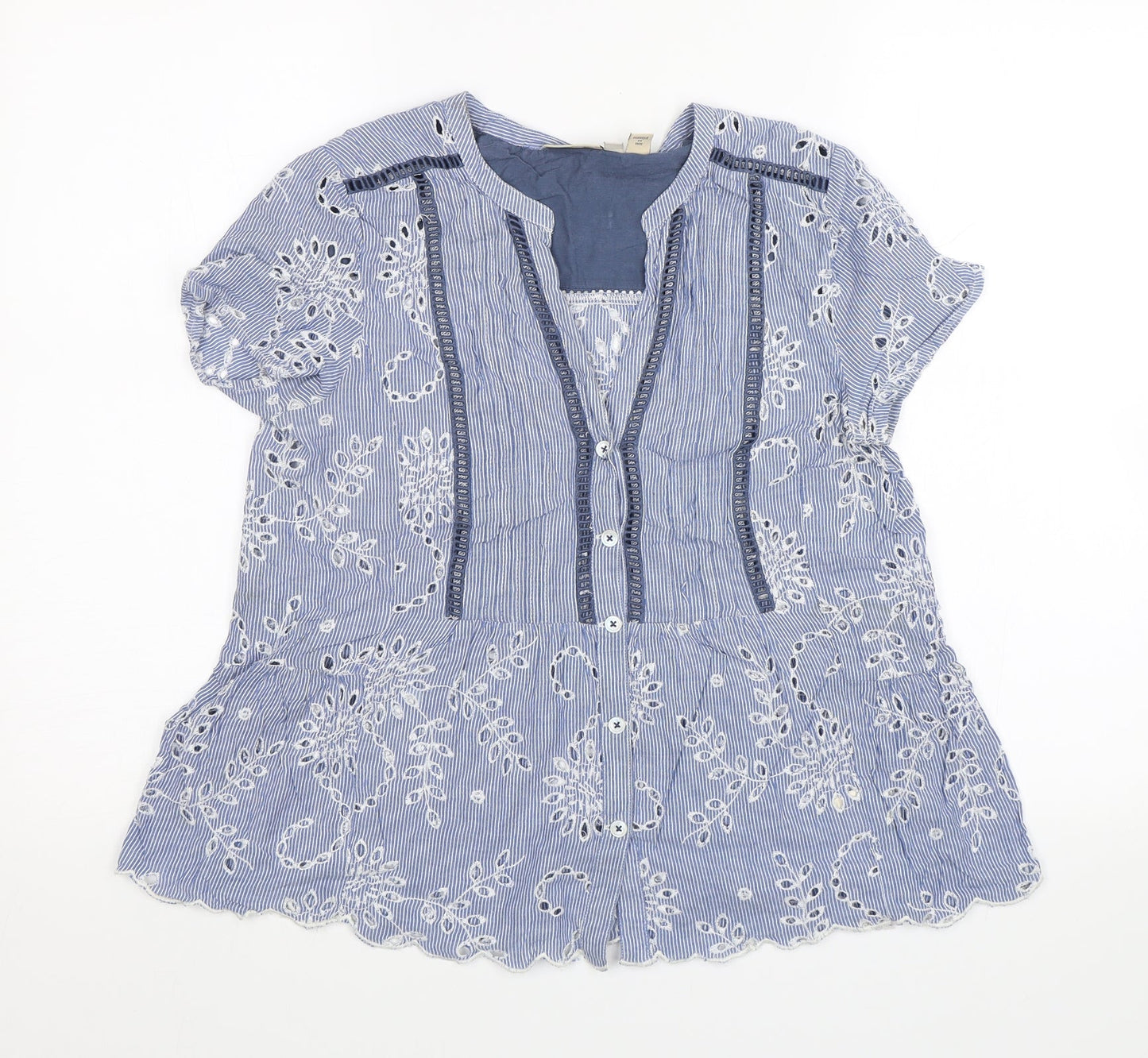 Holding Horses Womens Blue Floral  Basic Blouse Size 8