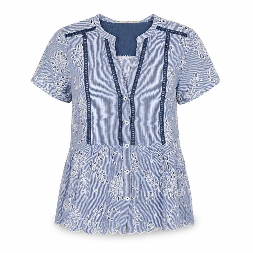Holding Horses Womens Blue Floral  Basic Blouse Size 8