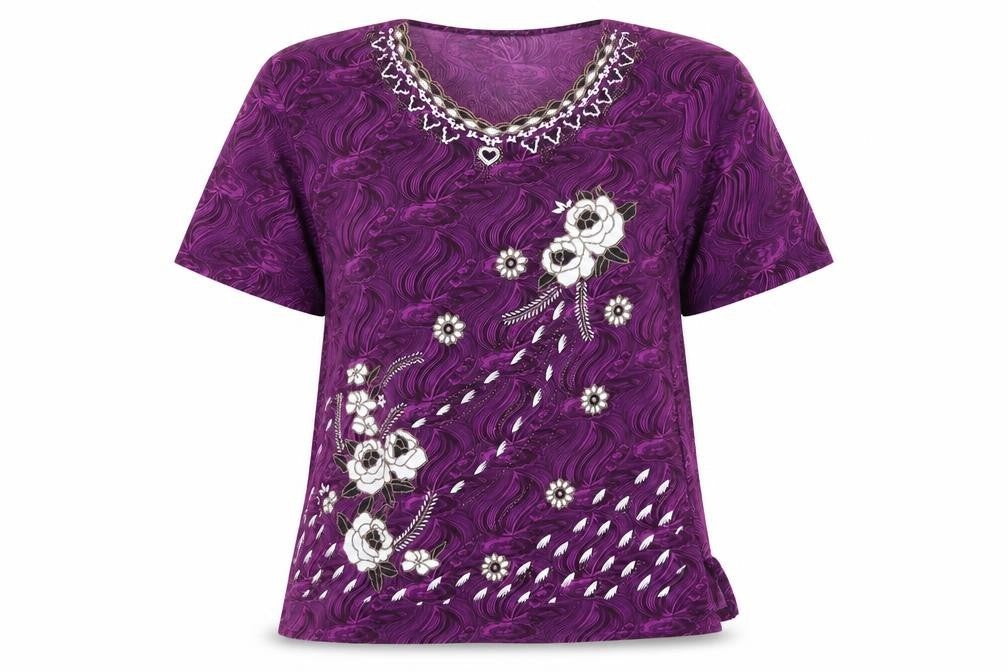 Hong Yu Womens Purple Floral  Basic Blouse Size M